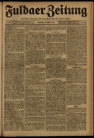 Erste Ausgabe vom Samstag, den 16. April 1921.