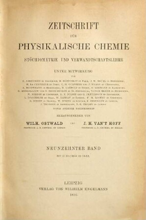 Zeitschrift für physikalische Chemie. 19. 1896