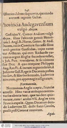 Provincia Andegavensium vulgo Anjou.