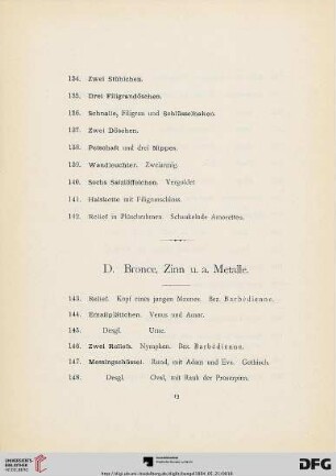 D. Bronze, Zinn, u. a. Metalle (Nr. 143-181)