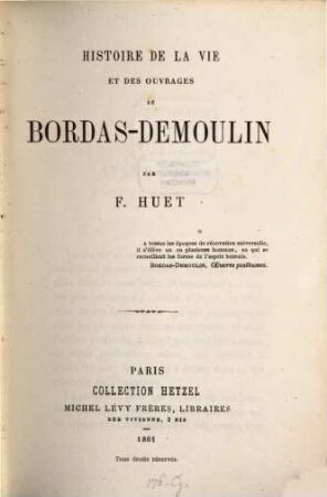Histoire de la vie et des ouvrages de Bordas-Demoulin