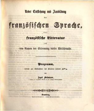 Jahresbericht über die Königliche Landwirthschafts- und Gewerbschule I. Klasse und die damit verbundene Handwerks-Sonn- und Feiertagsschule zu Bamberg : im Schuljahre .... 1849/50