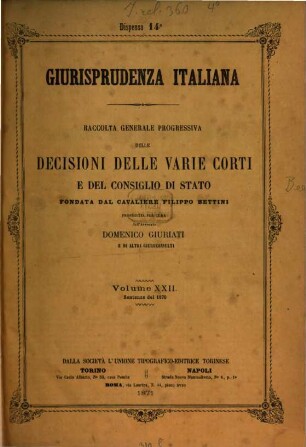 Giurisprudenza italiana. 22. 1870. - 1871, P. 2 - 3