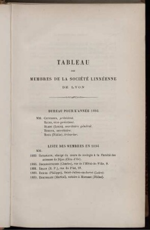 Tableau Des Membres De La Société Linnéenne De Lyon