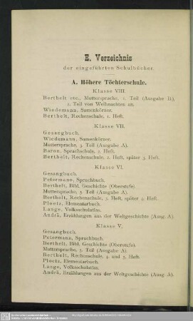 E. Verzeichnis der eingeführten Schulbücher