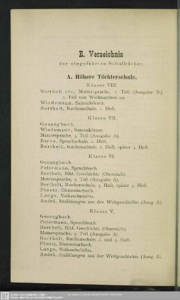 E. Verzeichnis der eingeführten Schulbücher