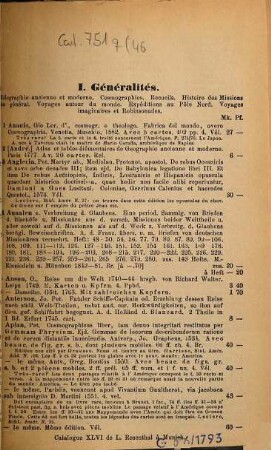 L' Amérique, l'Asie, l'Afrique, les Terres Australes : histoire et géographie, cosmographies, voyages anciens et modernes, archéologie, missions, commerce, bibliographie, robinsonades etc. : manuscrits, livres imprimés, cartes et plans, dessins, portraits : avec un supplément très-important
