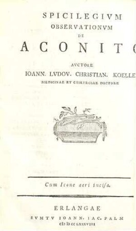 Spicilegivm Observationvm De Aconito : Cum Icone aeri incisa