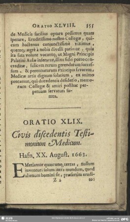 Oratio XLIX. Civis discedentis Testimonium Medicum