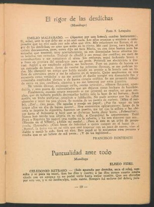 El rigor de las desdíchas : (Monólogo). - Para A Lenguita