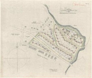Gsaenger, Gustav; Moosburg - Thalbacher Au (Bayern); Neustadt - Siedlung - Erschließung, Bebauungsvorschlag u. Baulinienplan (Lageplan)