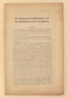 Äußerungen und Vorschläge zur Lösung der Reparationsfrage