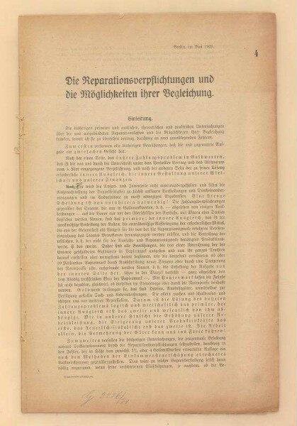 Äußerungen und Vorschläge zur Lösung der Reparationsfrage