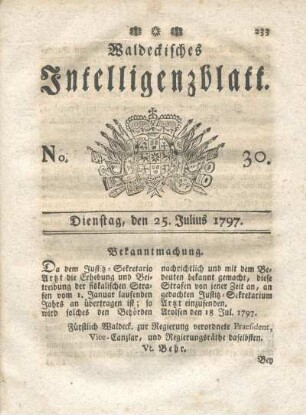 No. 30, Dienstag, den 25. Julius 1797