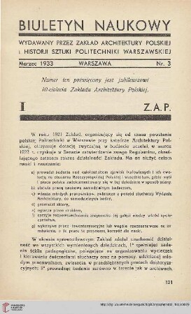 1: Zarys działalności Zakładu Architektury Polskiej w ubiegłem dziesięcioleciu