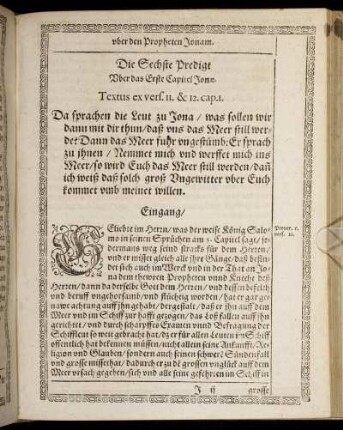Die Sechste Predigt. Textus ex vers. 11 & 12. cap.1