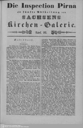 Sadisdorf, Reichstädt, Seyfersdorf : 32. Lieferung