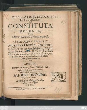 Disputatio Iuridica Inauguralis De Constituta Pecunia