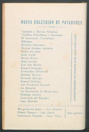 Nueva colección de payadores