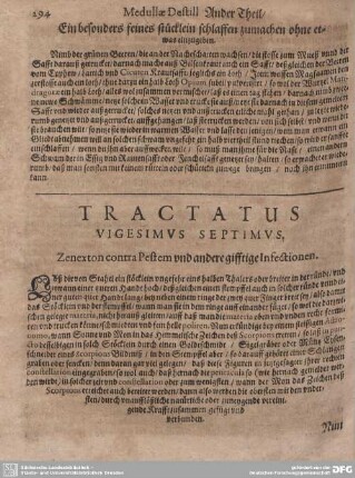 Tractatus Vigesimus Septimus. Zenexton contra Pestem und andere gifftige Infectionen.