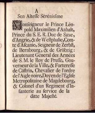 A Son Altesse Sérénissime ...