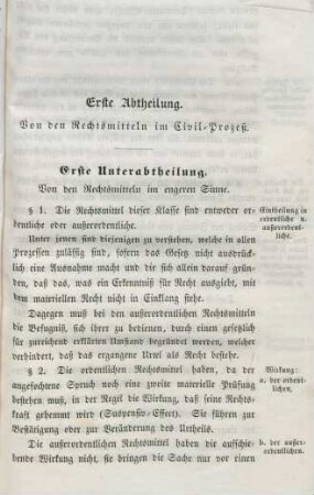 Erste Abtheilung. Von den Rechtsmitteln im Civil-Proceß