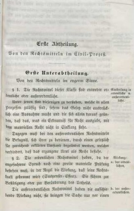 Erste Abtheilung. Von den Rechtsmitteln im Civil-Proceß