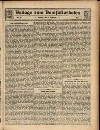 Zweite Ausgabe vom Sonntag, den 21. September 1913.