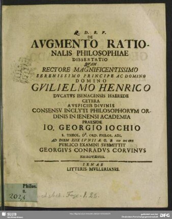 De Augmento Rationalis Philosophiae Dissertatio