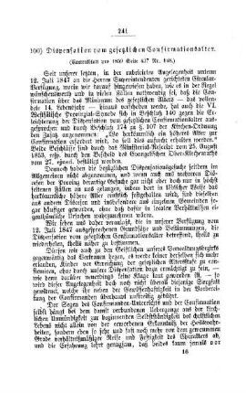 Dispensation vom gesetzlichen Confirmationsalter : [IV. Elementarschulwesen]