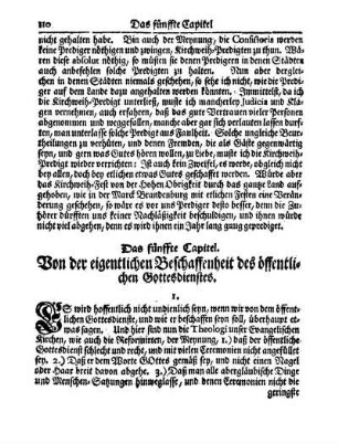 Das fünffte Capitel. Von der eigentlichen Beschaffenheit des öffentlichen Gottesdienstes.