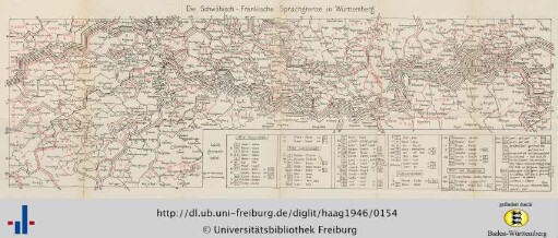 Karte: Die Schwäbisch - Fränkische Sprachgrenze in Württemberg.