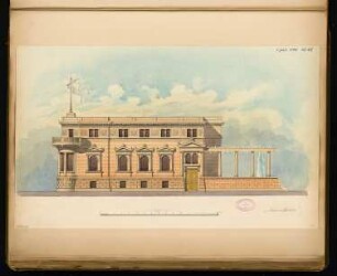 Wohnhaus, Eberswalde Monatskonkurrenz Juli 1880: Aufriss Straßenansicht (Alsenplatz) 1:75; Maßstabsleiste