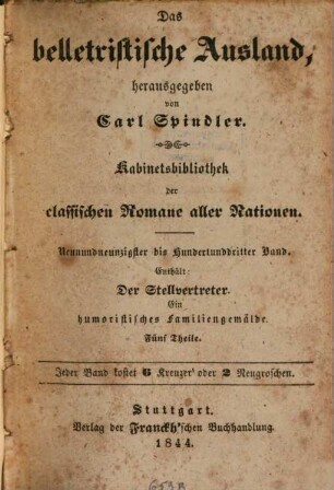 Der Stellvertreter : ein humoristisches Familiengemälde ; fünf Theile
