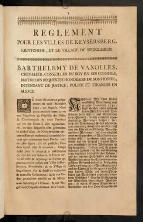1-7, Reglement Pour Les Villes De Keysersberg, ...