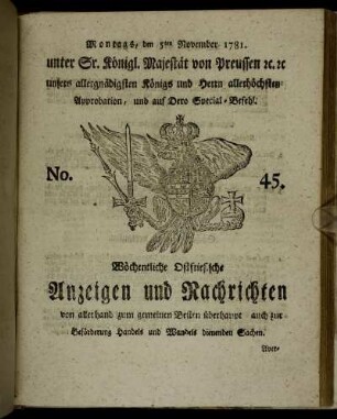 No. 45. Montags, den 5ten November 1781.