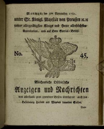No. 45. Montags, den 5ten November 1781.