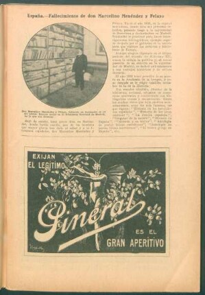 España.- Fallecimiento de don Marcelino Menéndez y Pelayo