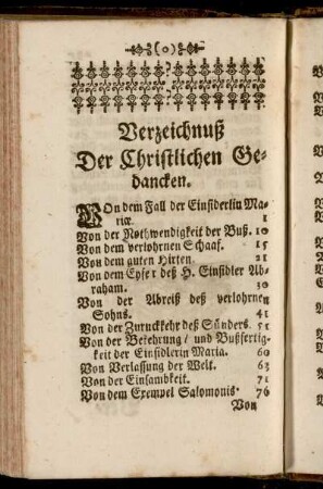 Verzeichnuß Der Christlichen Gedancken.