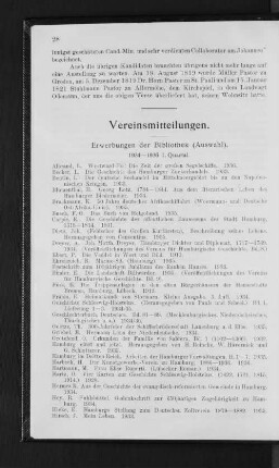 Erwerbungen der Bibliothek (Auswahl). : 1934-1936 1. Quartal