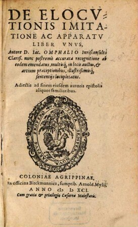 De Elocutionis Imitatione Ac Apparatu : Liber Unus