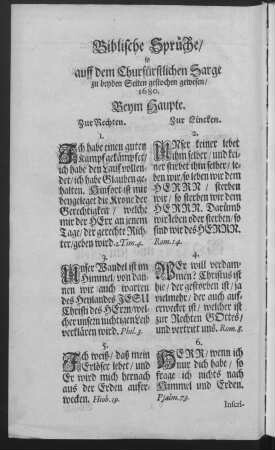 Biblische Sprüche so auff dem ... Sarge ... gestochen gewesen/ ...