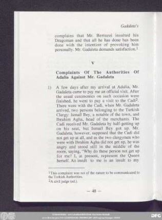 V Complaints Of The Authorities Of Adalia Against Mr. Gadaleta