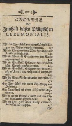 Ordnung oder Innhalt dieses Pfältzischen Ceremonialis.