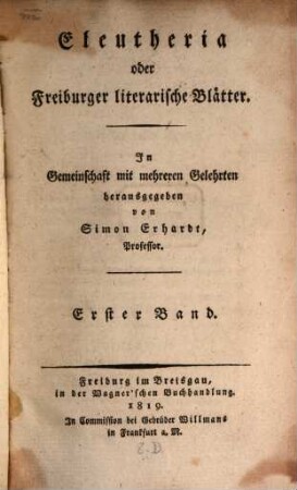 Eleutheria oder Freiburger literarische Blätter. 1. 1819