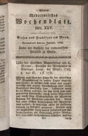 Nro. XXV. Sonnabend den 20. Junius, 1789.