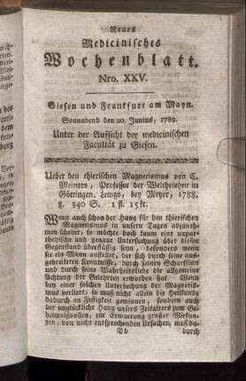Nro. XXV. Sonnabend den 20. Junius, 1789.