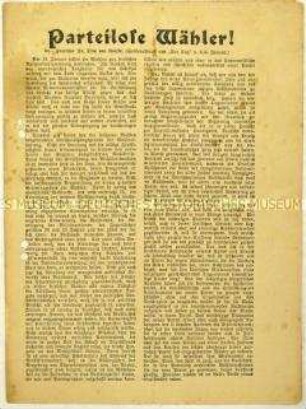 Aufruf von Otto von Gierke zur Wahl der Deutschnationalen Volkspartei in die Nationalversammlung 1919