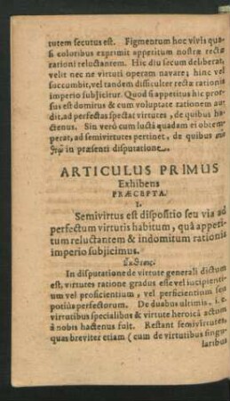 Articulus Primus Exhibens Praecepta.