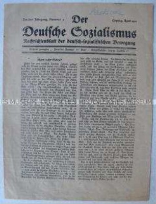 Mitteilungsblatt der "deutsch-sozialistischen Bewegung" u.a. zu philosophischen Fragen ("Marx oder Fichte?")